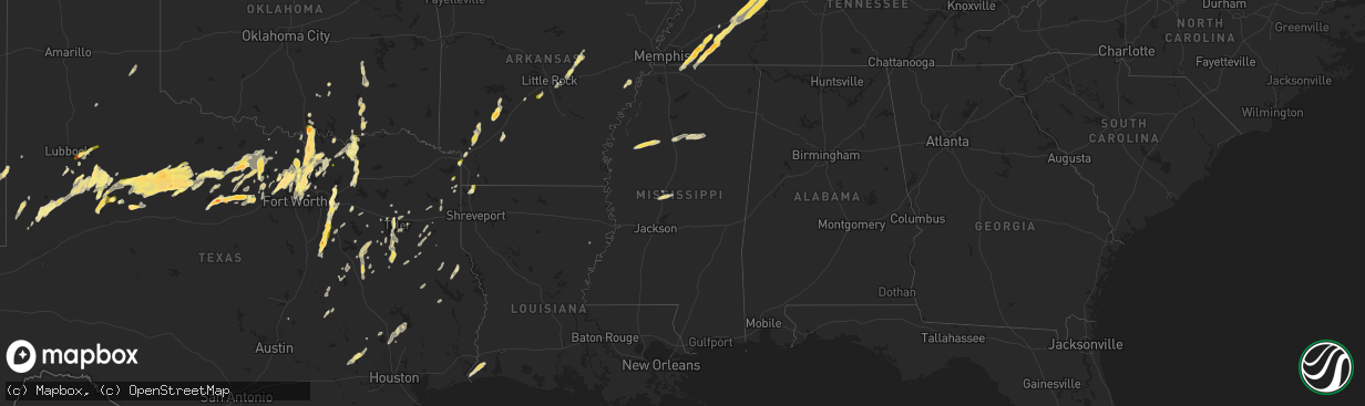 Hail map in Mississippi on April 8, 2024