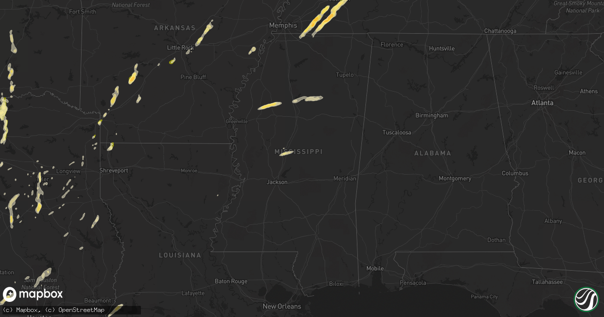 Hail map in Mississippi on April 8, 2024