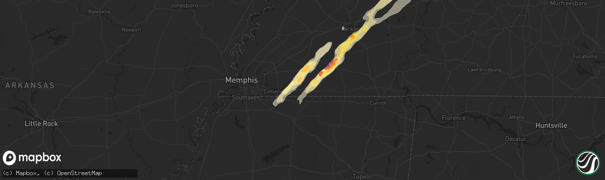 Hail map in Moscow, TN on April 8, 2024