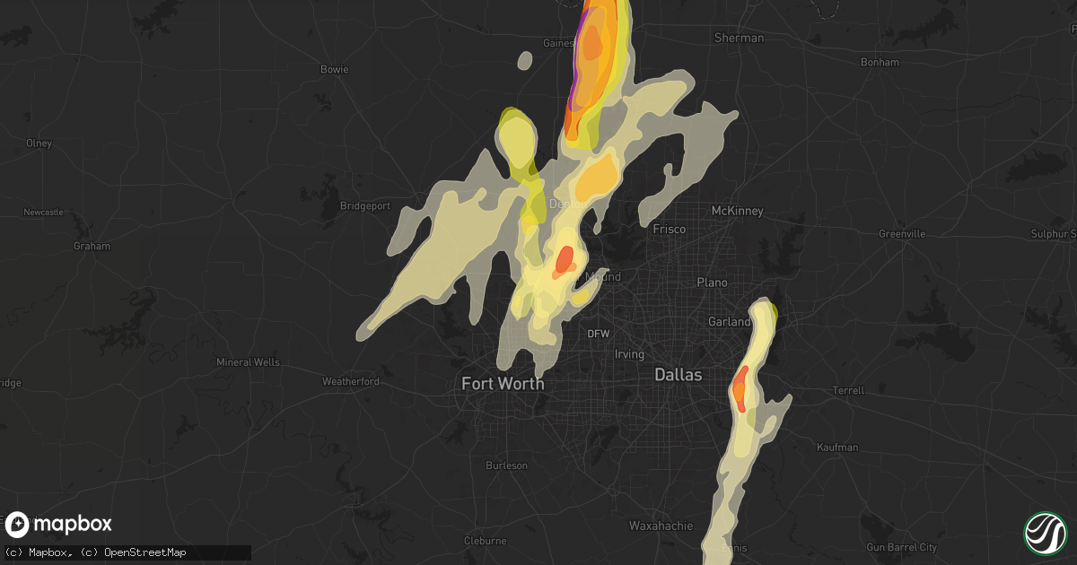Hail map in Roanoke, TX on April 8, 2024
