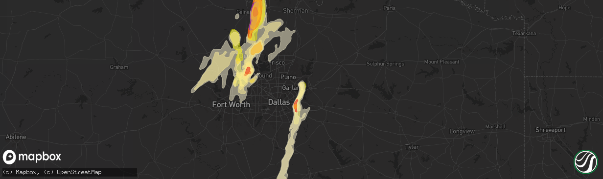 Hail map in Rowlett, TX on April 8, 2024