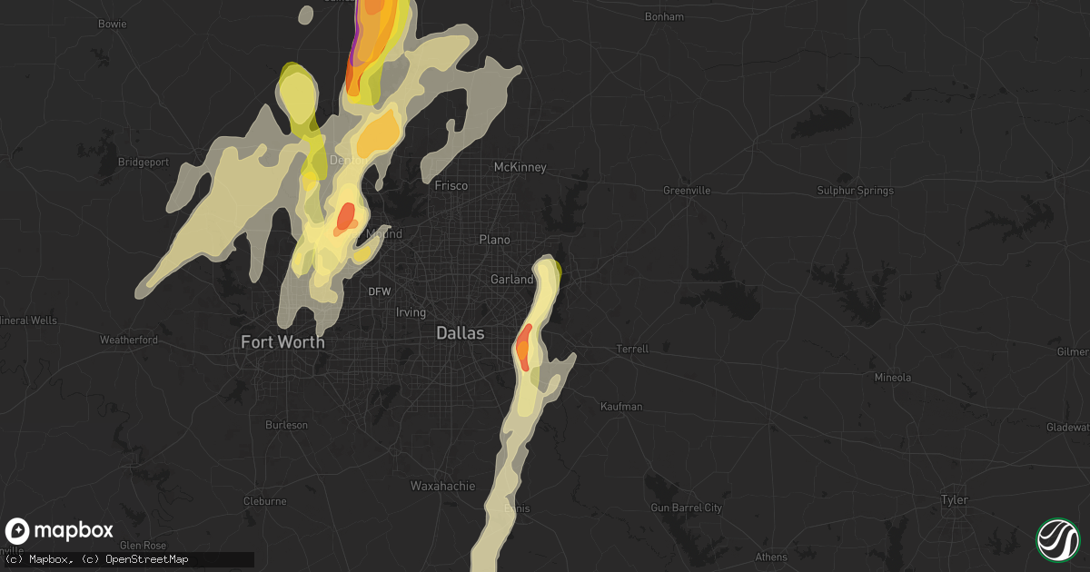 Hail map in Rowlett, TX on April 8, 2024