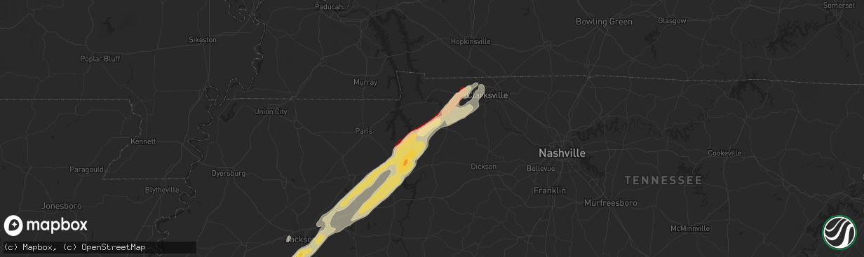 Hail map in Tennessee Ridge, TN on April 8, 2024