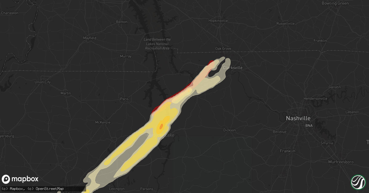 Hail map in Tennessee Ridge, TN on April 8, 2024