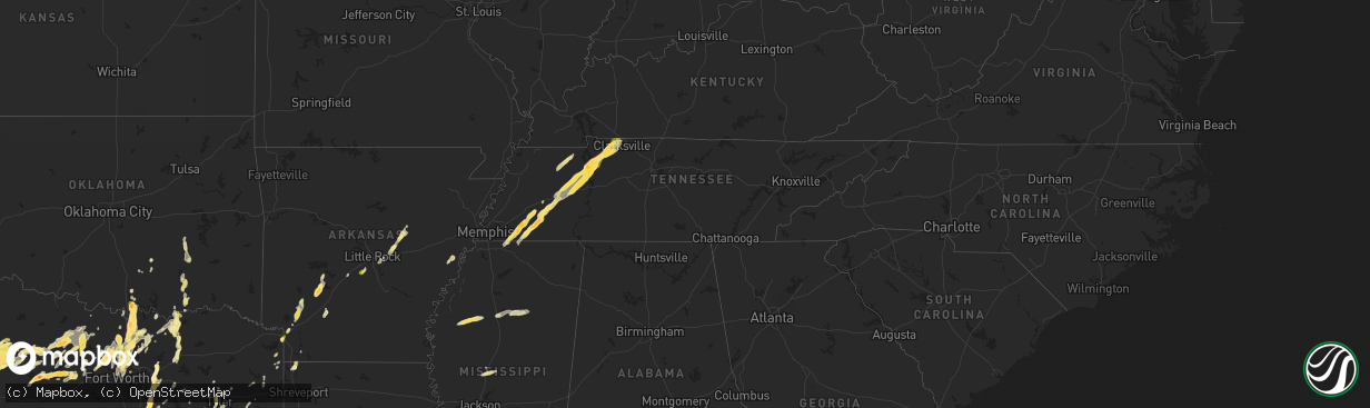 Hail map in Tennessee on April 8, 2024