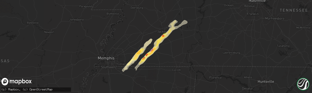 Hail map in Toone, TN on April 8, 2024