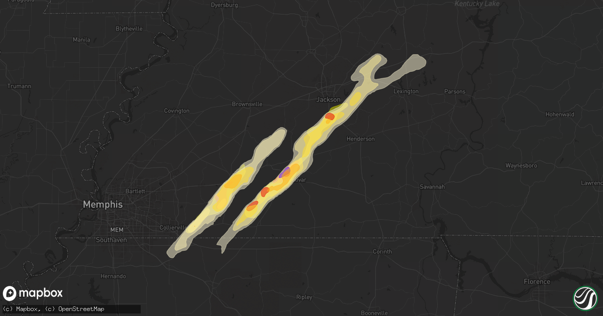 Hail map in Toone, TN on April 8, 2024