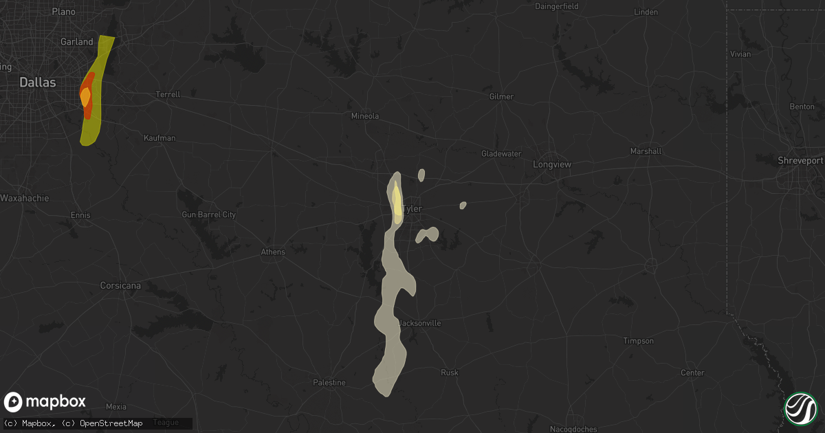 Hail map in Tyler, TX on April 8, 2024