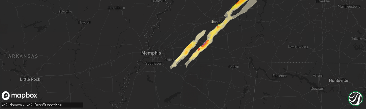 Hail map in Williston, TN on April 8, 2024