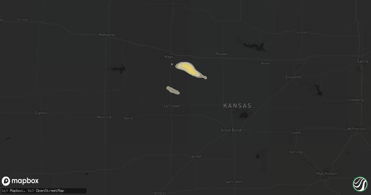Hail map in Bison, KS on April 8, 2026