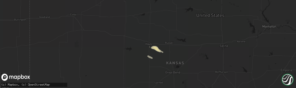 Hail map in Hays, KS on April 8, 2026