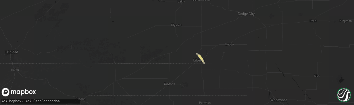 Hail map in Hugoton, KS on April 8, 2026