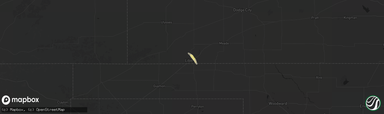 Hail map in Liberal, KS on April 8, 2026