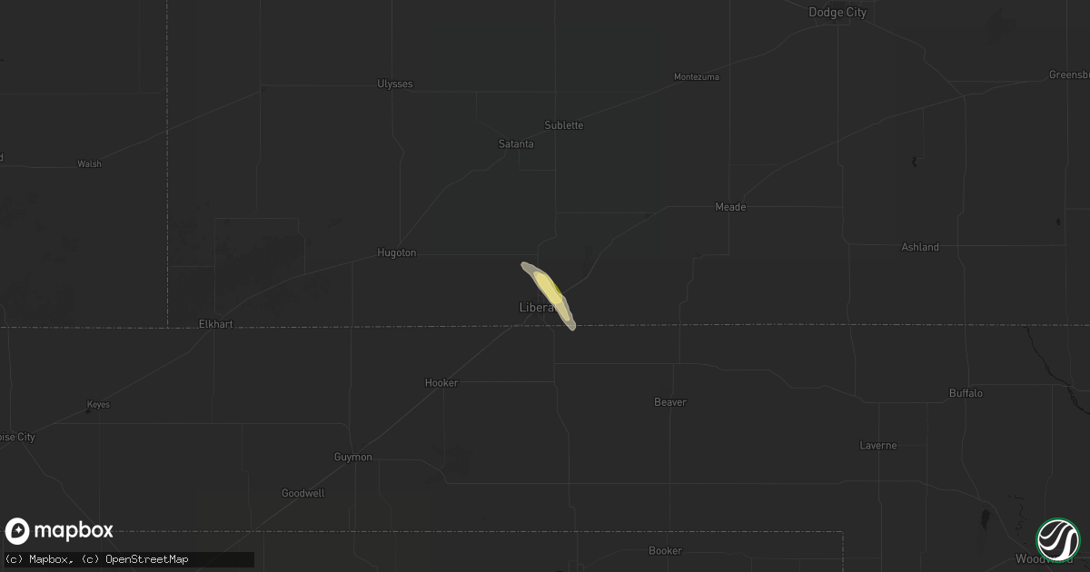 Hail map in Liberal, KS on April 8, 2026