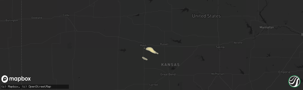 Hail map in Victoria, KS on April 8, 2026