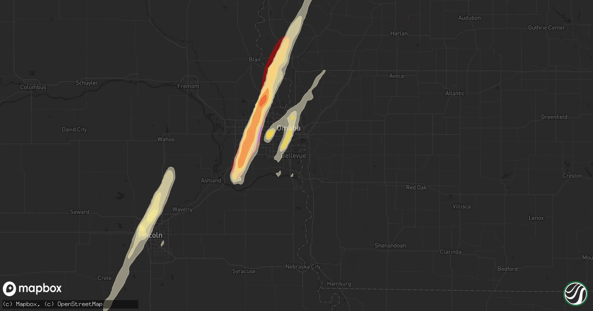 Hail map in Bellevue, NE on April 9, 2013