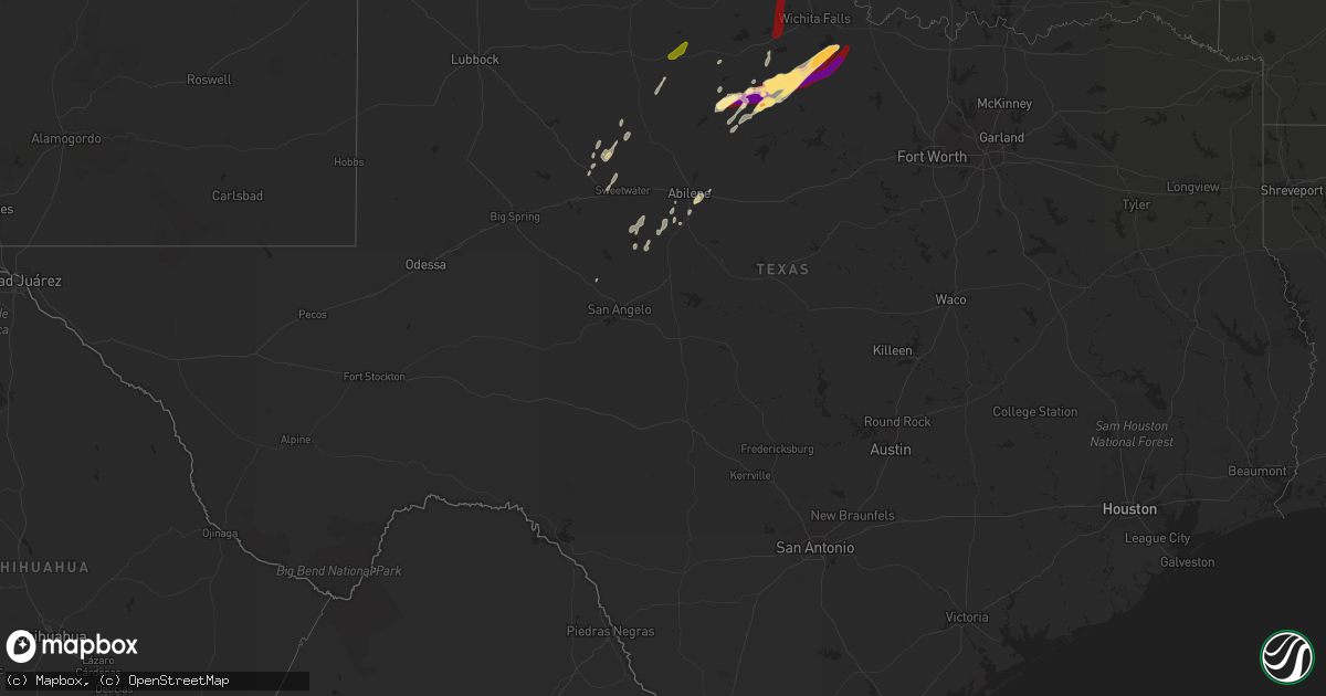 Hail map in Texas on April 9, 2013