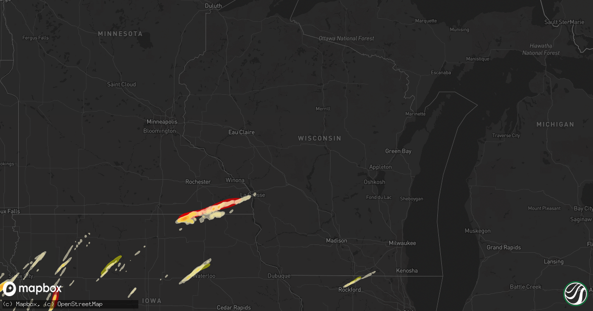 Hail map in Wisconsin on April 9, 2013