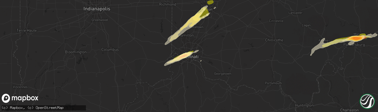 Hail map in Cincinnati, OH on April 9, 2015