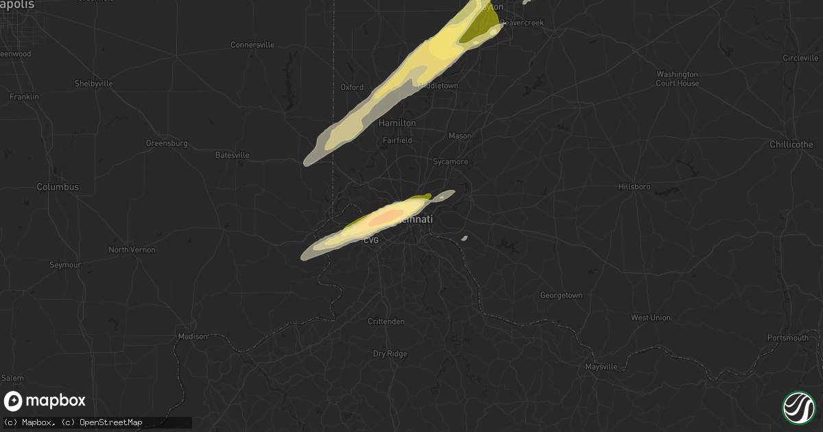 Hail map in Cincinnati, OH on April 9, 2015