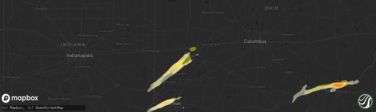 Hail map in Dayton, OH on April 9, 2015