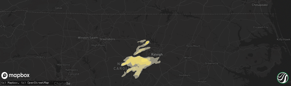 Hail map in Durham, NC on April 9, 2015