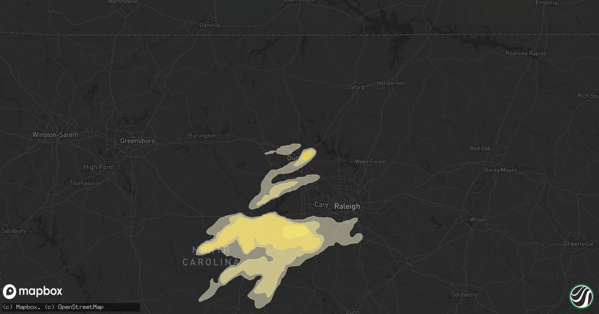 Hail map in Durham, NC on April 9, 2015
