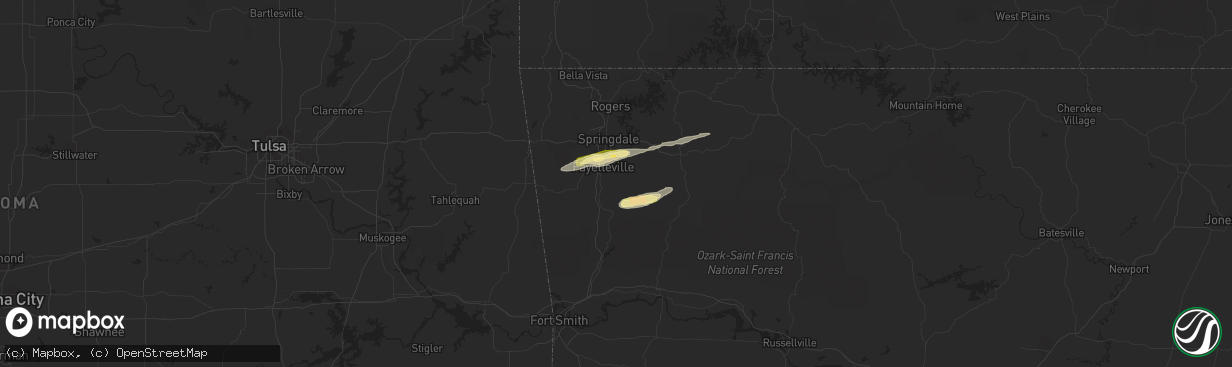 Hail map in Fayetteville, AR on April 9, 2015