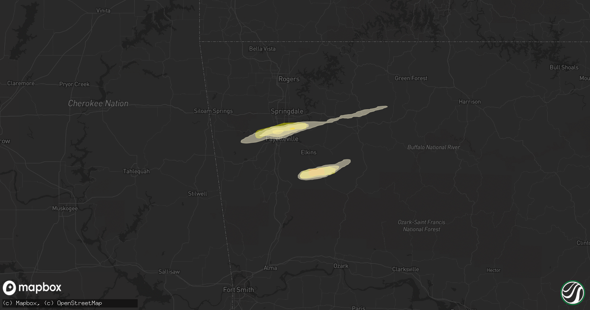 Hail map in Fayetteville, AR on April 9, 2015