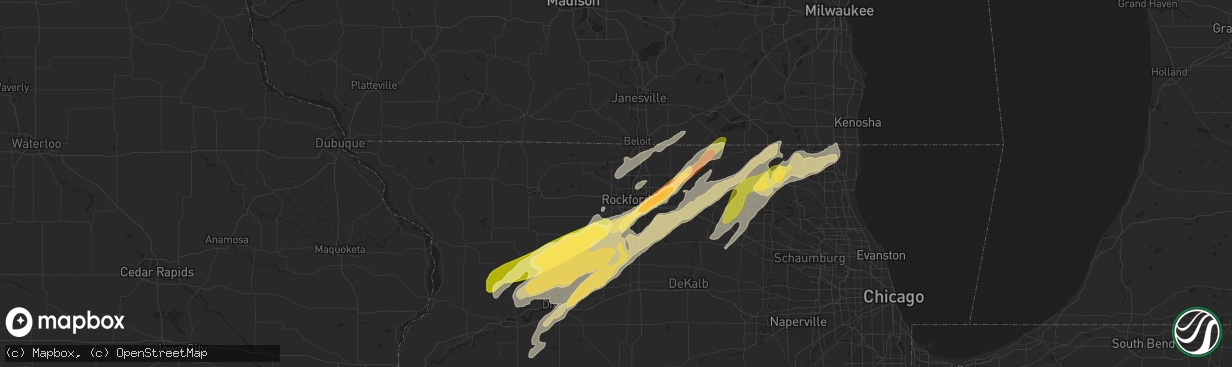 Hail map in Rockford, IL on April 9, 2015