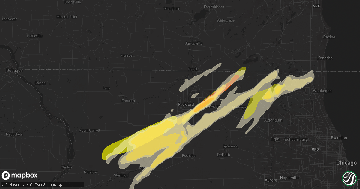Hail map in Rockford, IL on April 9, 2015