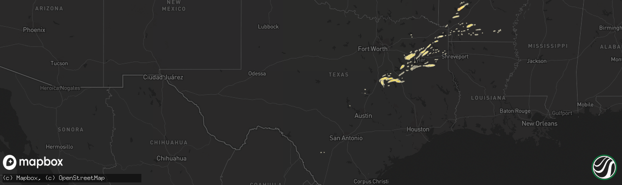 Hail map in Texas on April 9, 2015