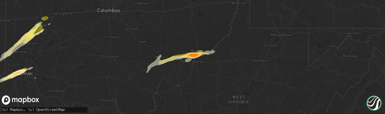 Hail map in Vienna, WV on April 9, 2015