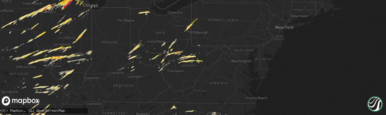 Hail map in West Virginia on April 9, 2015