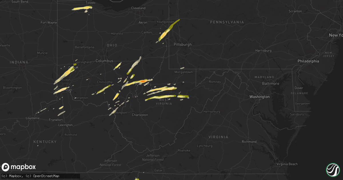 Hail map in West Virginia on April 9, 2015
