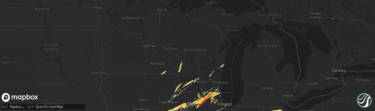 Hail map in Wisconsin on April 9, 2015