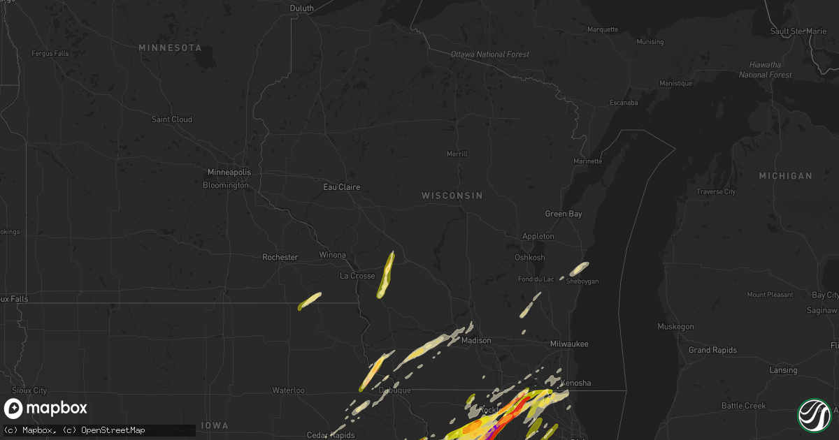 Hail map in Wisconsin on April 9, 2015