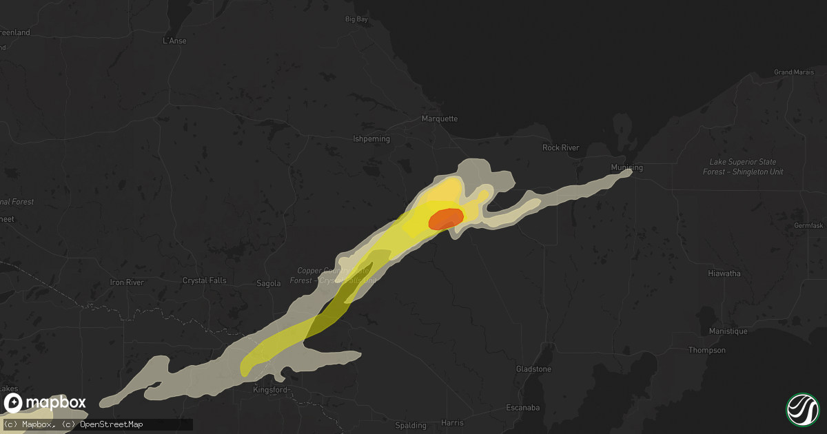 Hail map in Gwinn, MI on April 9, 2017