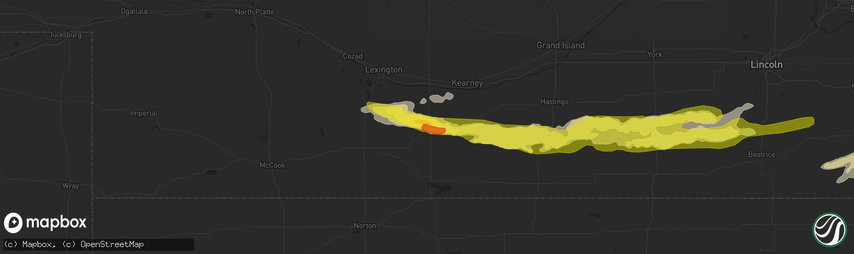 Hail map in Holdrege, NE on April 9, 2017