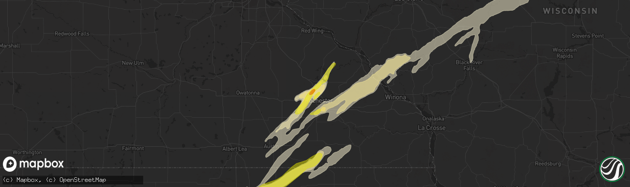 Hail map in Rochester, MN on April 9, 2017