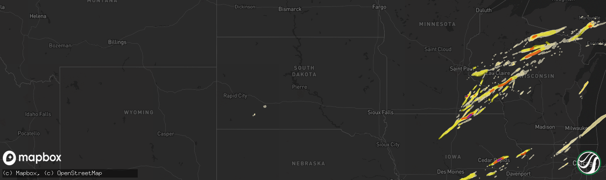 Hail map in South Dakota on April 9, 2017