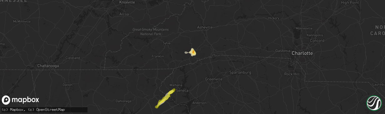 Hail map in Brevard, NC on April 9, 2019