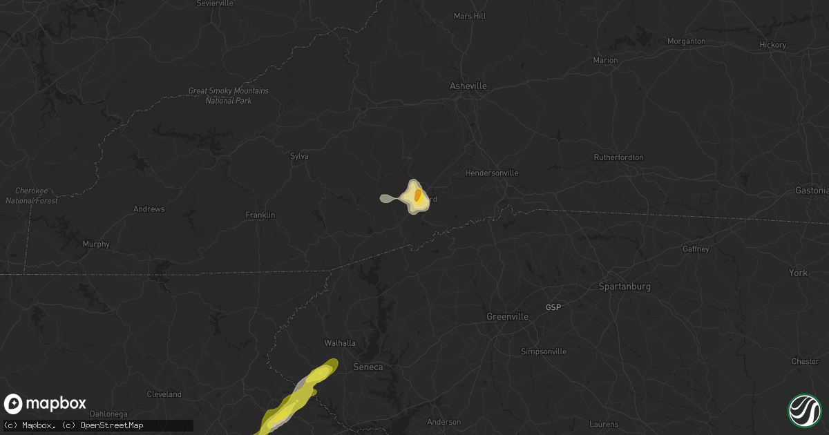 Hail map in Brevard, NC on April 9, 2019