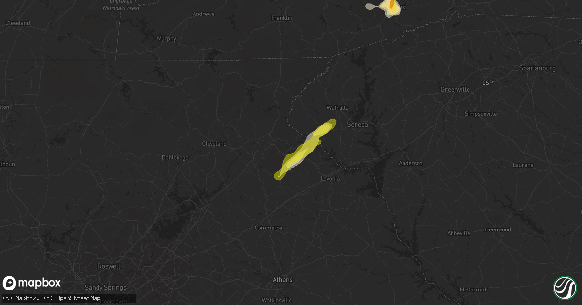 Hail map in Toccoa, GA on April 9, 2019