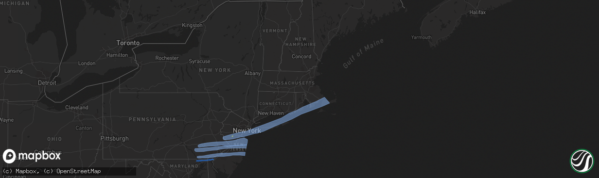 Hail map in Connecticut on April 9, 2020