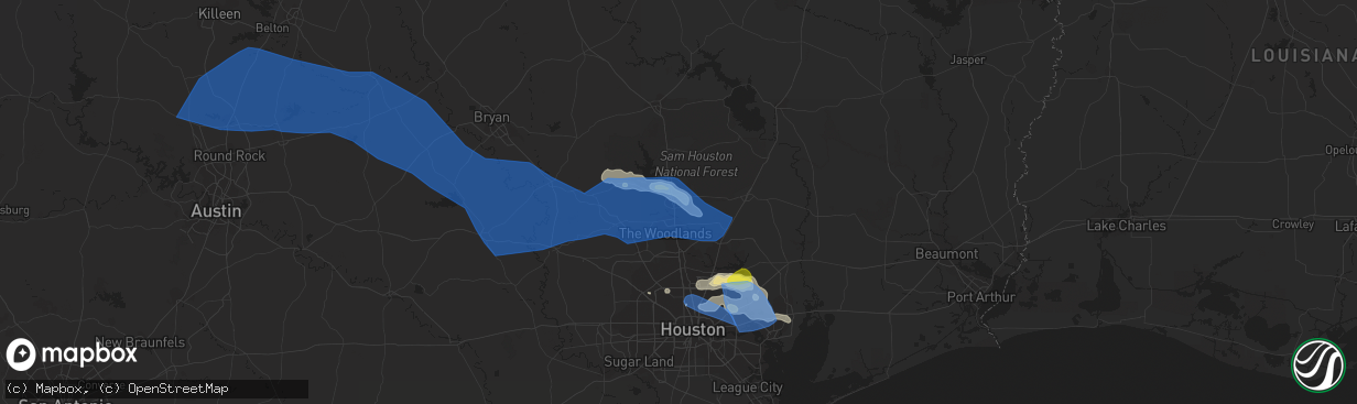 Hail map in Conroe, TX on April 9, 2020
