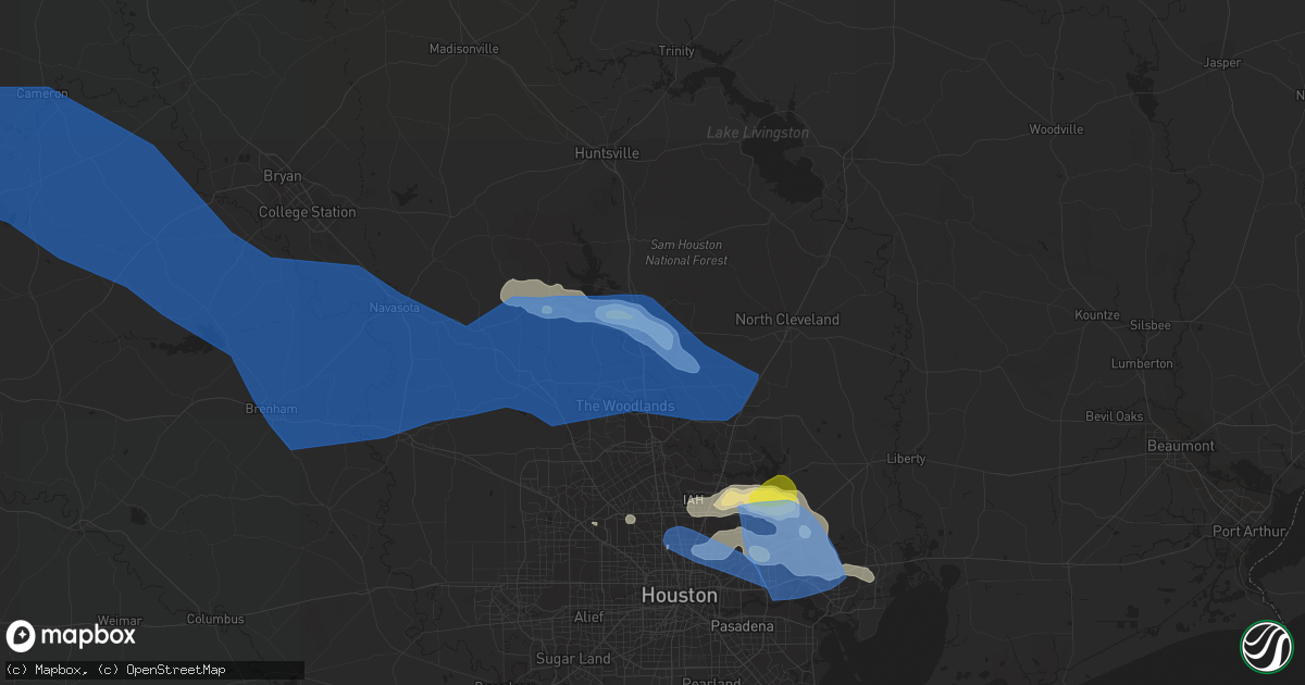 Hail map in Conroe, TX on April 9, 2020