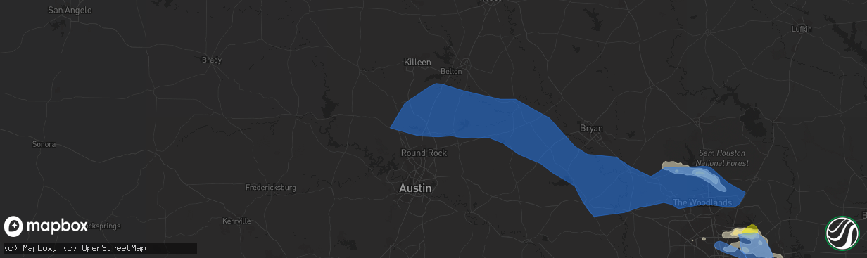 Hail map in Georgetown, TX on April 9, 2020