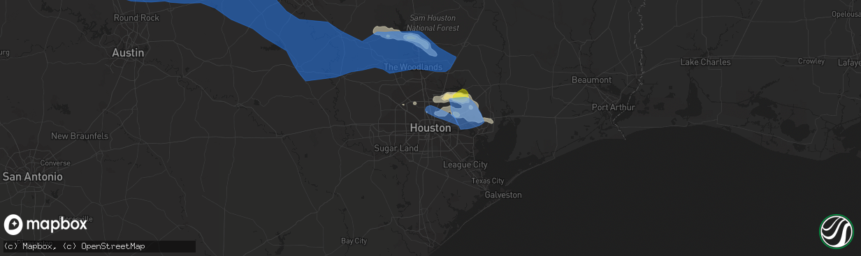 Hail map in Houston, TX on April 9, 2020