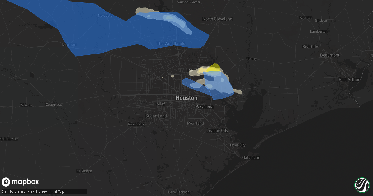 Hail map in Houston, TX on April 9, 2020